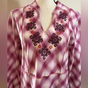 Stetson Western embroidered pink pop over shirt SZ XL